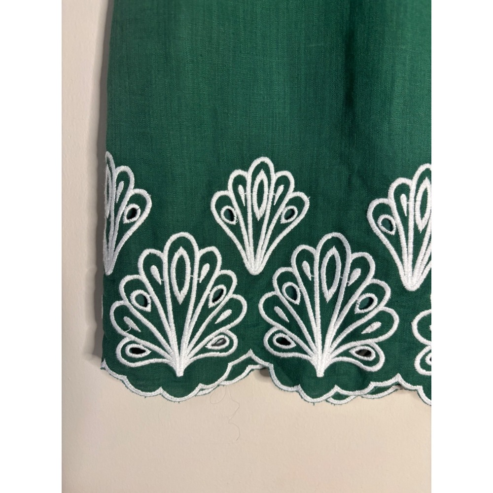 Talbots Green Linen Blend Embroidered Scallop Hem Mini Skirt Size 4 Fan Detail - Picture 3 of 7